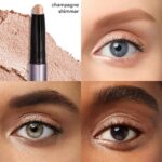 Single Champagne Shimmer crème-to-powder eyeshadow stick with a built-in smudger, showcasing its shimmery finish.