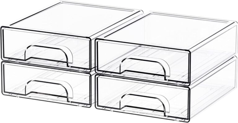 4 Pack Clear Stackable Small Storage Drawers for Desk Organization, 2.2'' Tall