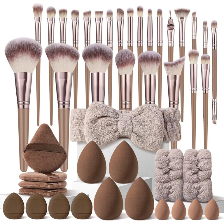 44-Piece Professional Brown Makeup Brush Set for Face & Eyes