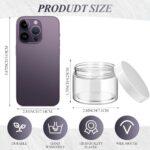 Set of six clear 3 oz plastic jars with white screw-on lids for storage and organization