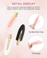 Set of 6 creaseless flat hair clips in black, white, and pink with gold handles, holding bangs away from face.