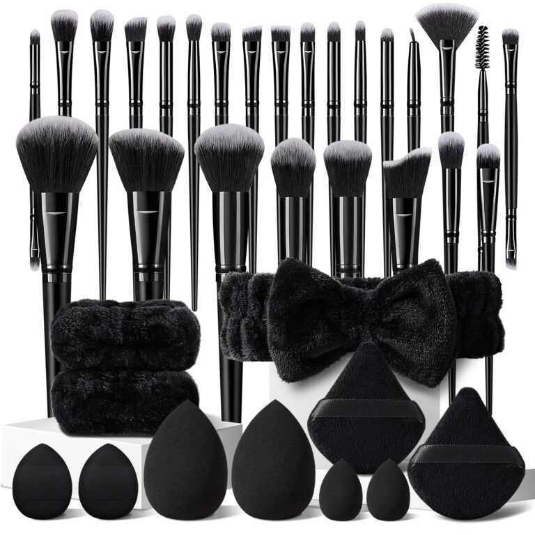 Professional 36-Piece Black Makeup Brush Set for Face & Eyes