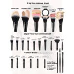 36-piece black makeup brush set with synthetic bristles and ergonomic handles for professional application.