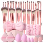 36-piece black makeup brush set with synthetic bristles and ergonomic handles for professional application.